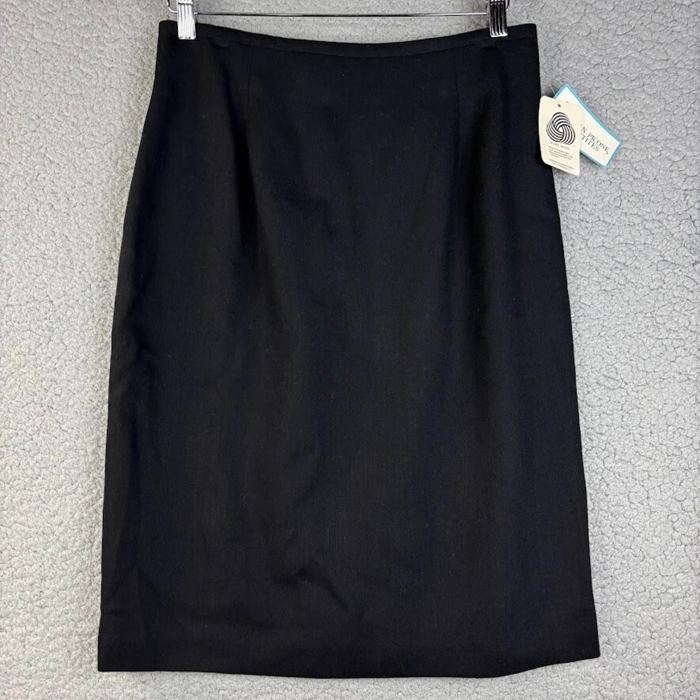 Evan Picone Skirt Sz 14 P 100% Wool Black Midi Dark Academia Union Made VTG